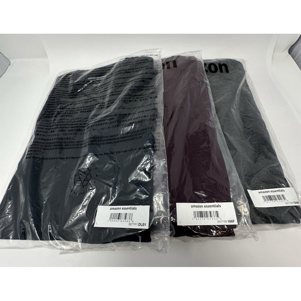 Amazon Essentials Crewneck T-Shirts Lot of 5 Size Large Black Gray Maroon NEW